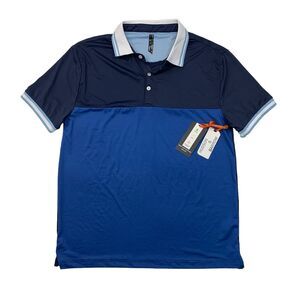 Hudson & Barrow Polo Shirt Mens M Navy Moisture Wick Performance Stretch UPF50